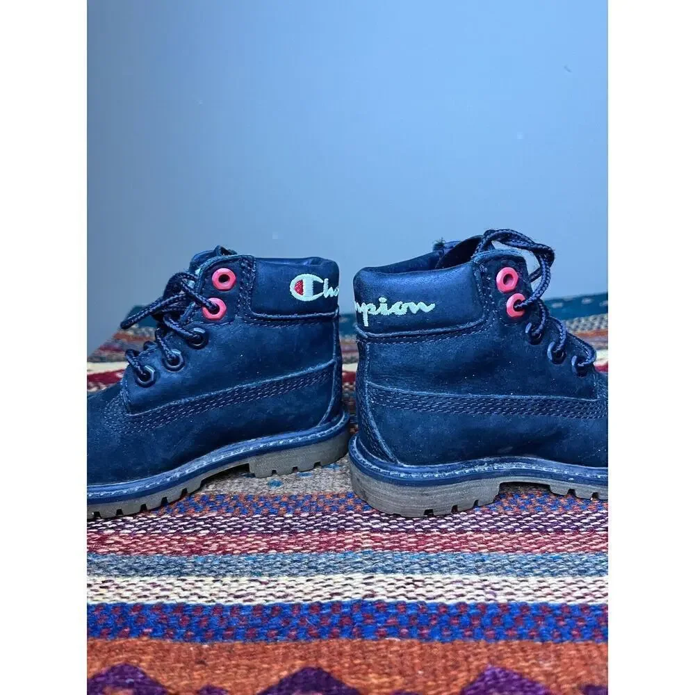 Timberland X Champion Black Suede Lace Up Ankle Boot Kids Size 5
